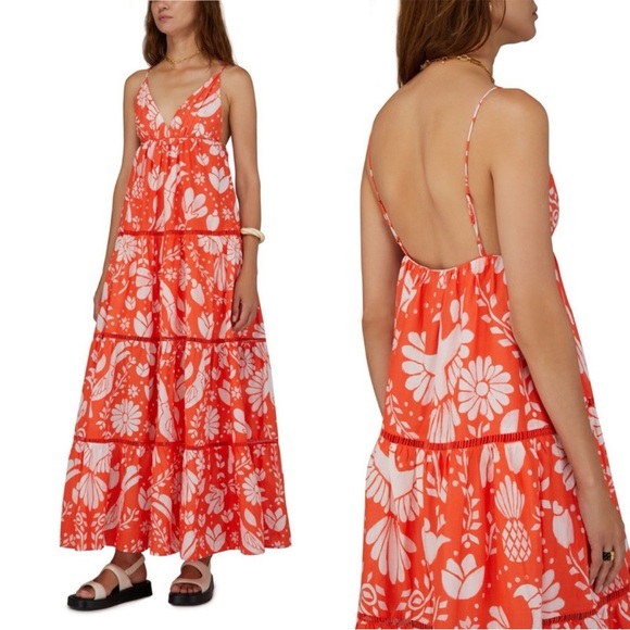 FARM Rio Dresses & Skirts - NWT FARM RIO Orange Maxi Tiered Dress Sz XS $230 MSRP
